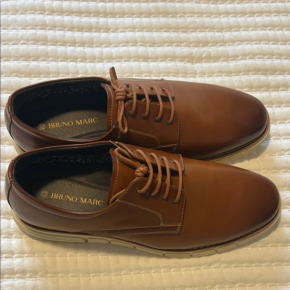 New mens Bruno Marc Brown Leather Derby Shoes with Contrast Sole size 12